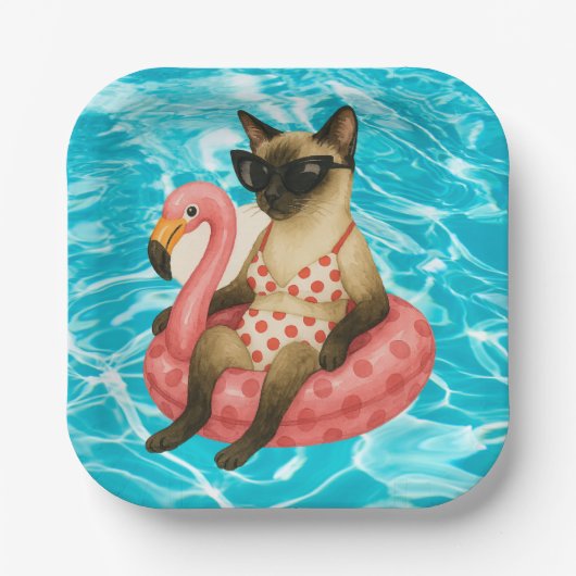 Pool Birthday Party for Cat Lovers  Pappteller (Vorderseite)