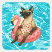 Pool Birthday Party for Cat Lovers Quadratischer Aufkleber (Vorderseite)