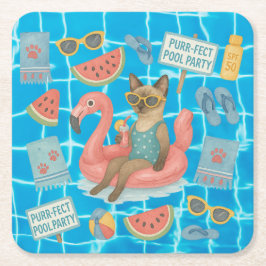 Pool Birthday Party for Cat Lovers  Rechteckiger Pappuntersetzer