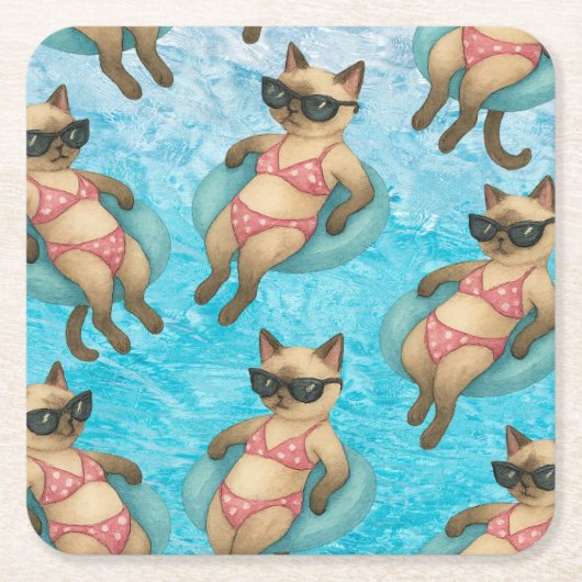 Pool Birthday Party for Cat Lovers  Rechteckiger Pappuntersetzer (Vorderseite)