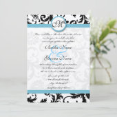 Pool Blue Damask Wirbel Hochzeit Einladung 5 x 7 (Stehend Vorderseite)