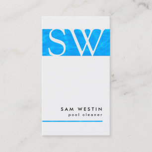 Pool Cleaner Bold Monogram Blue Water BusinessCard Visitenkarte