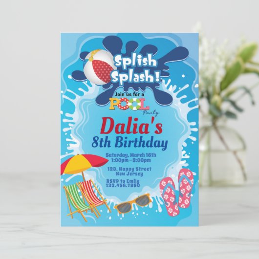 Pool Einladung zum Geburtstag (Stehend Vorderseite)