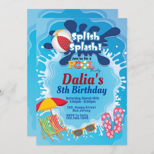 Pool Einladung zum Geburtstag (Vorne/Hinten)