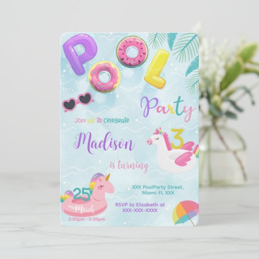 Pool Einladung zum Geburtstag (Stehend Vorderseite)