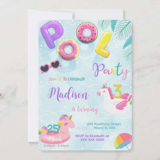 Pool Einladung zum Geburtstag (Vorderseite)