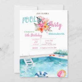 Pool Float Brillen Blume Geburtstagsparty Einladung