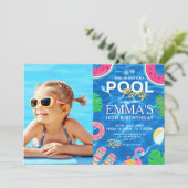 Pool Foto Geburtstagsparty Einladung (Stehend Vorderseite)