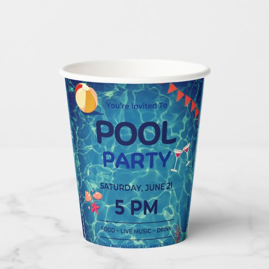 Pool Geburtstagsparty Begrüßung Pappbecher (Rückseite)