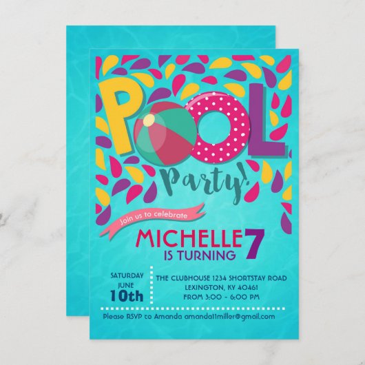Pool Geburtstagsparty Einladung (Vorne/Hinten)