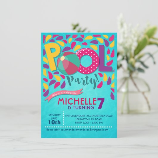 Pool Geburtstagsparty Einladung (Stehend Vorderseite)