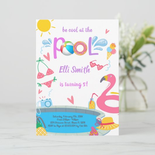 Pool Geburtstagsparty Einladung (Stehend Vorderseite)