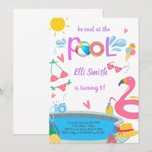 Pool Geburtstagsparty Einladung (Vorne/Hinten)
