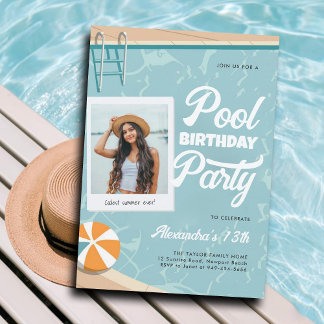 Pool Geburtstagsparty Moderner Sommerjugend Tween  Einladung