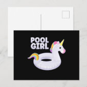 Pool Girl Unicorn Float Party Sommerferien Postkarte (Vorne/Hinten)