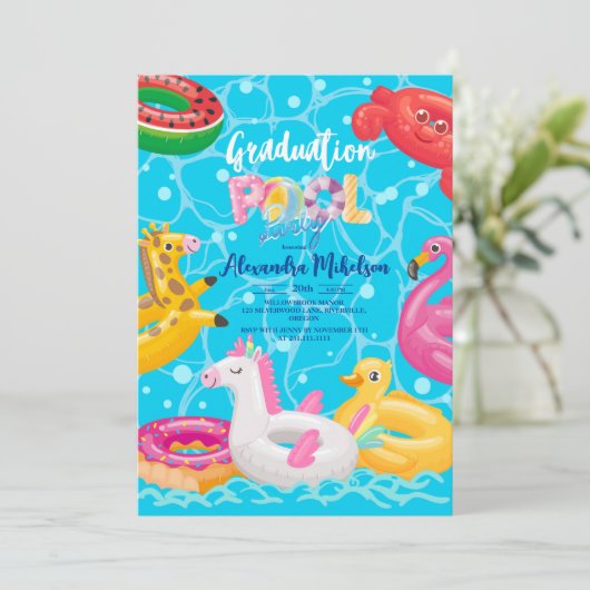 Pool Graduation Party Summer Grad Einladung (Stehend Vorderseite)