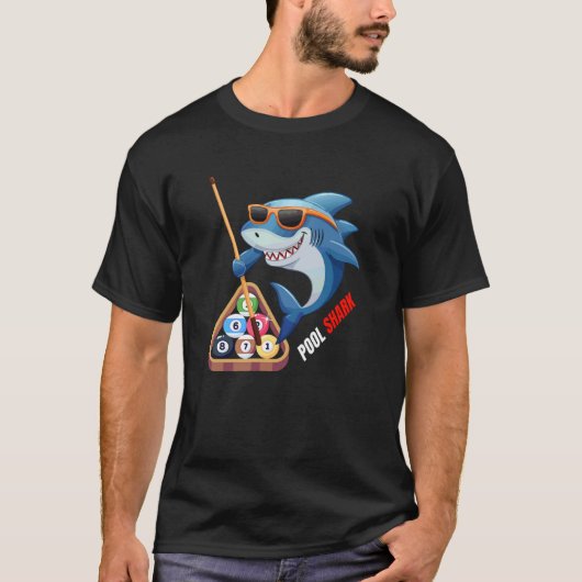 Pool-Hai  Cool Shark Billardspieler T-Shirt (Vorderseite)