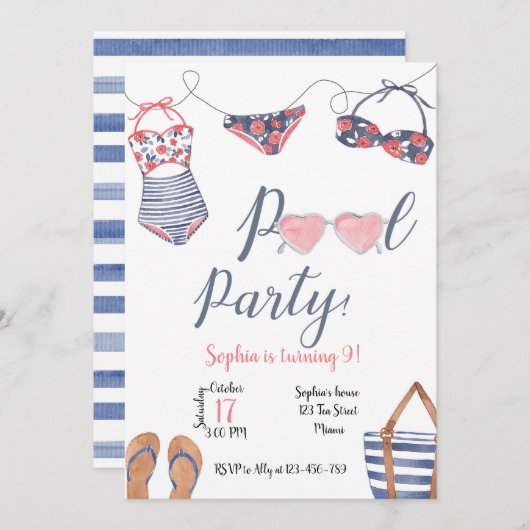 Pool lädt Party Invitation, Pool Party ein Einladung (Vorne/Hinten)