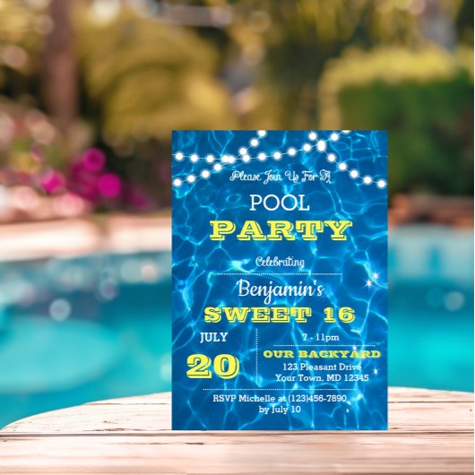 Pool Lights Citrus Lemon Sweet 16 Geburtstag Einladung