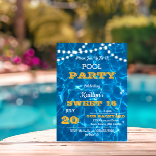 Pool Lights Citrus Orange Sweet 16 Geburtstag Einladung