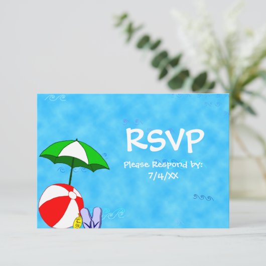 Pool- oder Beach-Party 3.5x5 RSVP-Karte Einladung (Stehend Vorderseite)