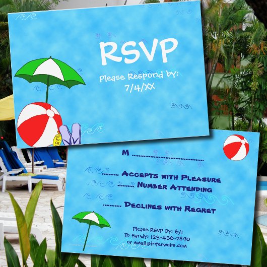 Pool- oder Beach-Party 3.5x5 RSVP-Karte Einladung
