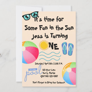 Pool Party 1. Geburtstag Einladung