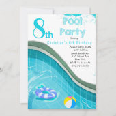 Pool Party 8. Geburtstagsparty Einladungen (Vorderseite)