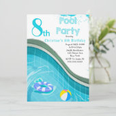 Pool Party 8. Geburtstagsparty Einladungen (Stehend Vorderseite)