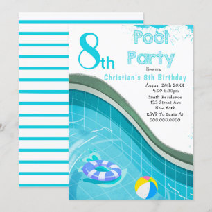 Pool Party 8. Geburtstagsparty Einladungen