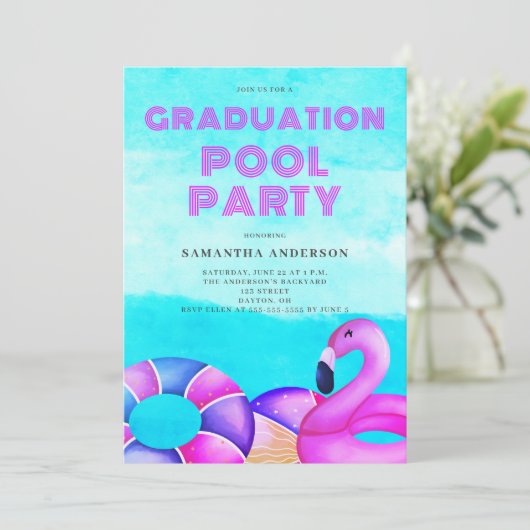 Pool Party Abschluss Einladung (Stehend Vorderseite)