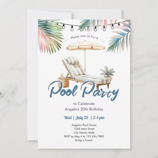 Pool Party Adult Birthday Invitation Einladung (Vorderseite)
