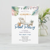 Pool Party Adult Birthday Invitation Einladung (Stehend Vorderseite)