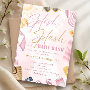 Pool Party Babydusche Rosa Splish Splash Bash Einladung