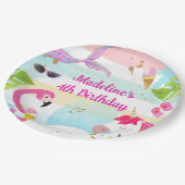 Pool Party Bash Einhorn Meerjungfrau Flamingo Gebu Pappteller (Schrägansicht)