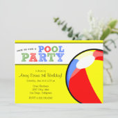 Pool Party Beach Ball Geburtstag Einladung (Stehend Vorderseite)