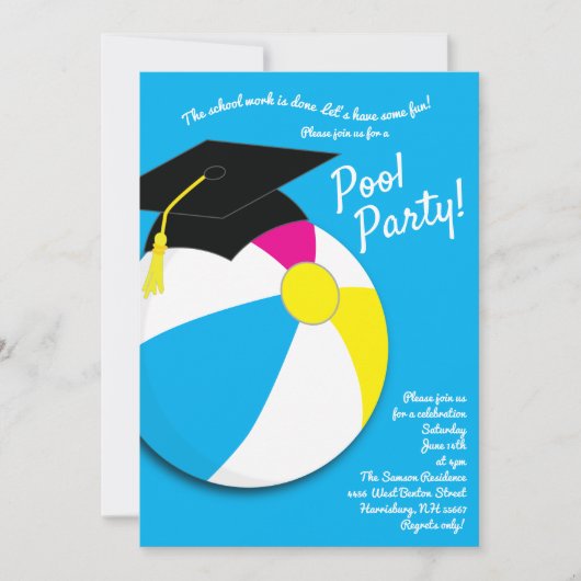 Pool Party Beach Ball Graduation Party Einladung (Vorderseite)