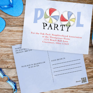 Pool Party Beach Balls Typografie Sommerspass Postkarte
