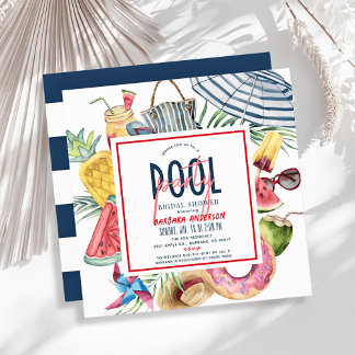Pool Party Beach Gear July 4th Bridal Shower Einladung