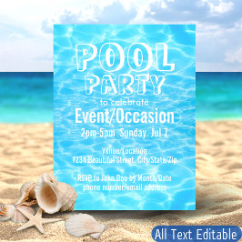 Pool Party Beach Party Blue Water Tropical Elegant Einladungspostkarte
