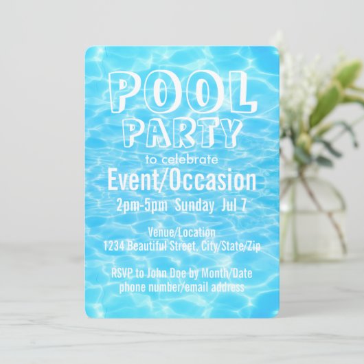 Pool Party Beach Party Sommer Party elegant modern Einladung (Stehend Vorderseite)