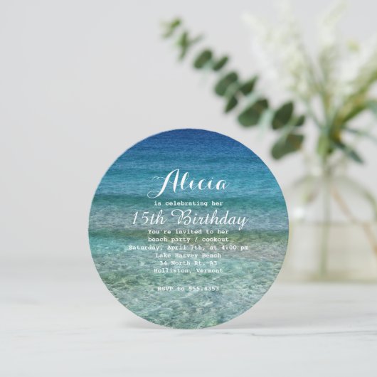 Pool Party Beach Party Wasser Runde Einladung (Stehend Vorderseite)