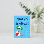 Pool Party Beach Toys Einladungs-Visitenkarte Begleitkarte (Stehend Vorderseite)