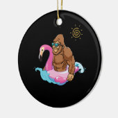 Pool Party Bigfoot Flamingo Sasquatch Pink Float Keramik Ornament (Links)