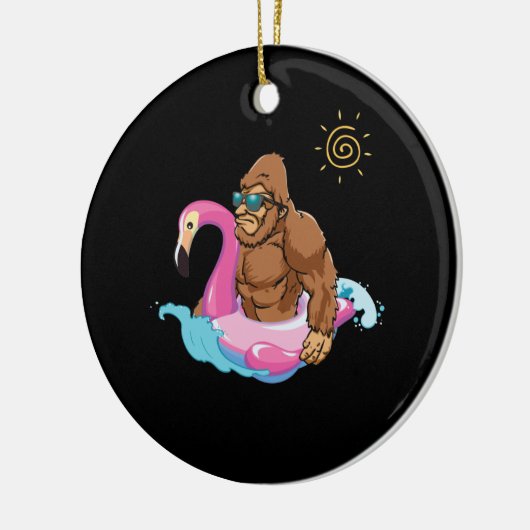 Pool Party Bigfoot Flamingo Sasquatch Pink Float Keramik Ornament (Links)