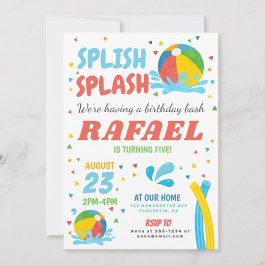 Pool Party Birthday Boy Girl Einladung (Vorderseite)