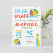 Pool Party Birthday Boy Girl Einladung (Stehend Vorderseite)