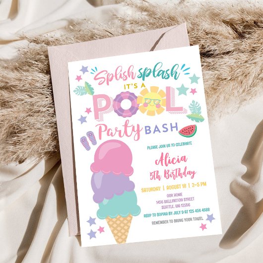 Pool Party Birthday Invitation Einladung