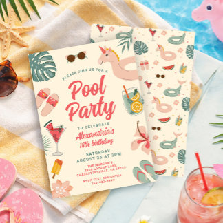 Pool Party Birthday Invitation Swim Party invite Einladung