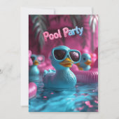 Pool Party Blaue Gummiente Pink Blau Glitter Text Einladung (Vorderseite)